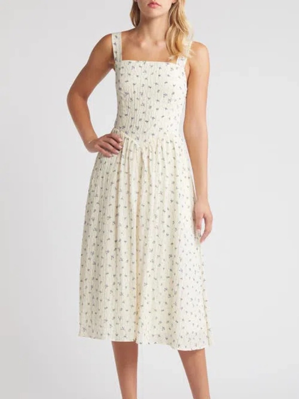 Chelsea28 Cream Floral Square-Neck Midi Dress